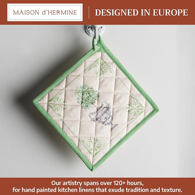 Maison d' Hermine Pot Holders 100% Cotton Potholders (8" x 8", Pack of 1) | Heat Resistant Hot Pads with Loop BBQ Cooking Baking Farmhouse Kitchen Handling Hot Pans Spring Summer - Jardin Du Roy