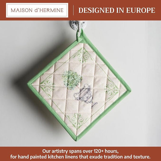 Maison d' Hermine Pot Holders 100% Cotton Potholders (8" x 8", Pack of 1) | Heat Resistant Hot Pads with Loop BBQ Cooking Baking Farmhouse Kitchen Handling Hot Pans Spring Summer - Jardin Du Roy