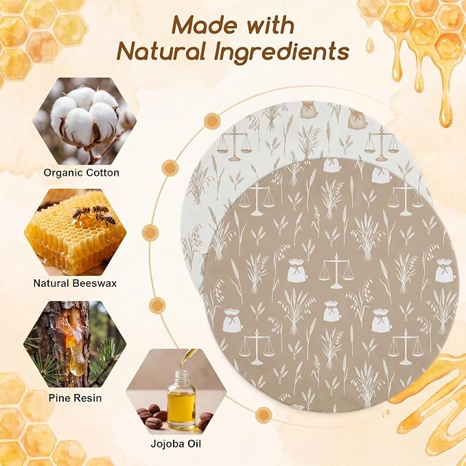 2Pcs Beige Reusable Beeswax Bowl Covers Bread Sourdough Bowl Covers for Proofing Rustic Wheat Reusable Elastic Bread Sourdough Cover Wrap Dough Proofing Food Storage Kitchen Baking Supplies