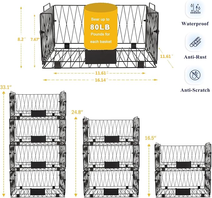 4 PACK XXL Stackable Wire Baskets for Pantry Organization and Storage | Heavy Duty Metal Wire Baskets with Labels,Open Front Pantry Bins for Kitchen,Snacks,Chips,Cans,Potatoes & Produce
