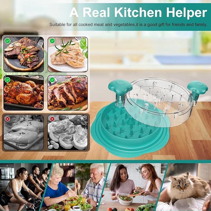 Chicken Shredder Tool Twist Large Meat Shredder with Brush&Fork, Teal | Visible Chicken Breast Shredder, Strong Anti-Slip Strip, Ergonomic Handle, BPA Free, Kitchen Gadgets for Pork Beef Chicken