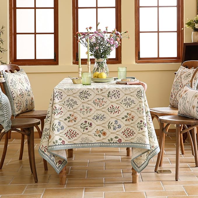 ISAENNE Designer Linen Table Cloth for Rectangle Table,Western Colorful Floral Indoor Tablecloth,Wrinkle Resistant Decor Tablecloths for Dining Thanksgiving Kitchen Christmas,55"*79"-Serenity B