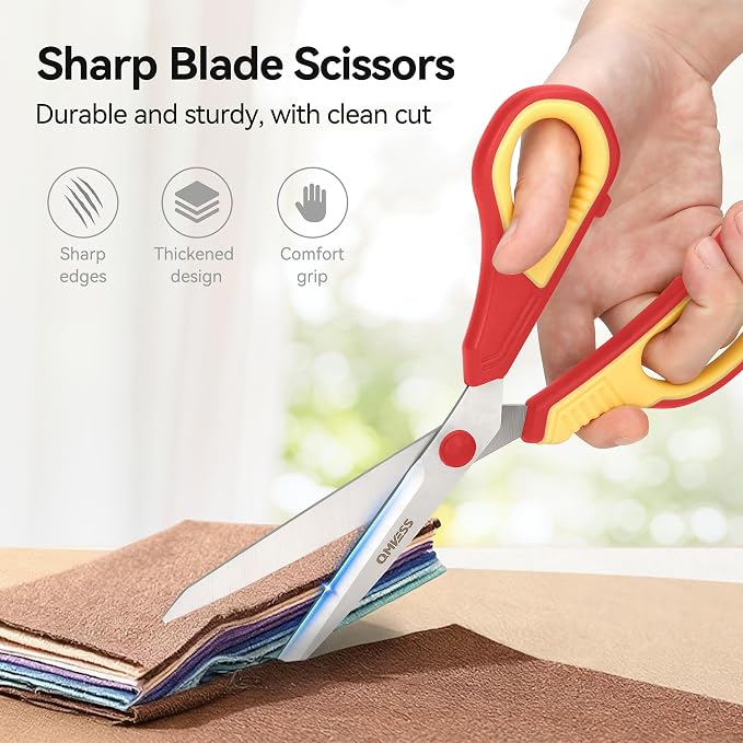 QMVESS 8.5" Scissors All Purpose 3 Pack Heavy Duty for Office School Fabric | Ultra Sharp 2.5mm Thick Stainless Blade, Ergonomic Comfort Grip, Left & Right Handed Classroom Must-Have Cutting General Use