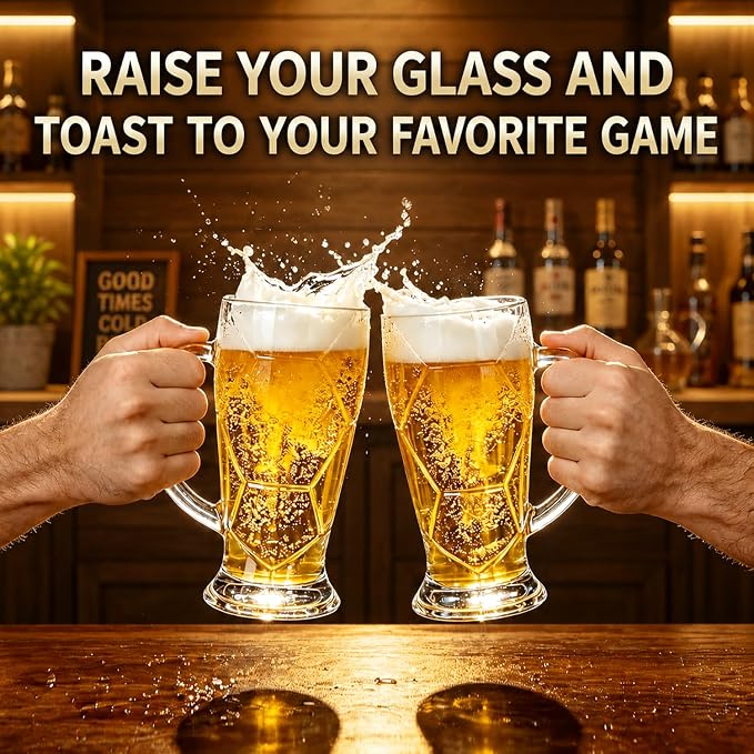 Freezer Beer Mugs 22oz, Set of 2 | 3D Hexagon Textured Glass Beer Steins with Handle | Frosted Durable Glass Stein | Gift for Beer Lovers, Craft Beer Enthusiasts, Dad, Husband, Men