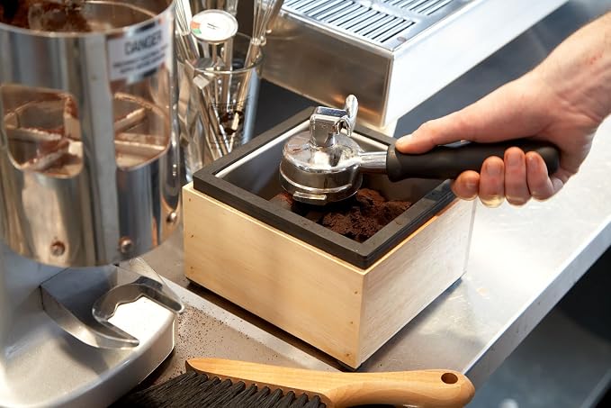 Rattleware Stainless Steel Knock Box with Maple Holder Espresso Knock Bin
