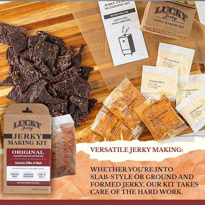 Lucky Jerky Original DIY Beef Jerky Seasoning and Cure Kit, 12 Oz | Make Your Own Original Beef Jerky at Home, Savory Classic Flavor, Seasons 20 lbs of Meat