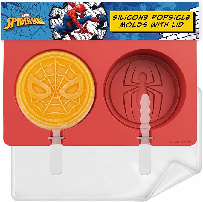 Marvel Silicone Popsicle Molds with Lid – Compact BPA-Free Popsicle Maker Featuring Spiderman, Flexible Ice Pop & Ice Cream Molds with Sticks, Dishwasher Safe, 2 Mold Set for Homemade Frozen Treats