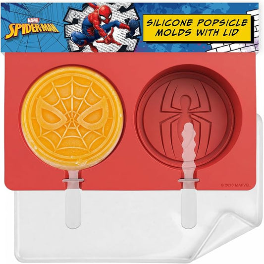 Marvel Silicone Popsicle Molds with Lid – Compact BPA-Free Popsicle Maker Featuring Spiderman, Flexible Ice Pop & Ice Cream Molds with Sticks, Dishwasher Safe, 2 Mold Set for Homemade Frozen Treats