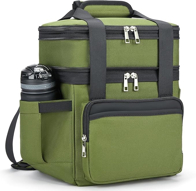 holuxer Insulated Lunch Bag & Lunch Box for Men - Double Deck Reusable Lunch Bag for Women Tote Cooler Bag Leakproof Soft Expandable - Large Lunchbox for Work/Adult/Picnic/Outdoor (Green，15L)