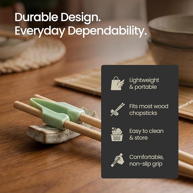 Chopstick Helper & Wood Training Chopsticks for Adults, Seniors & Beginners | Chopstick Trainer for Adults, Beginner Chopsticks, Practice Chopsticks, Easy Learning Chopsticks, Left or Right Handed Use