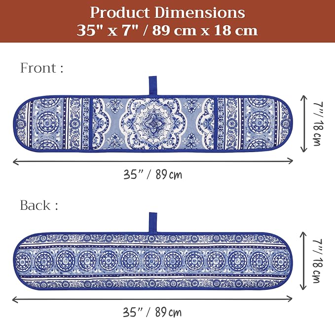 Maison d' Hermine Double Oven Mitts 100% Cotton Double Oven Glove (7"x35") | Heat Resistant BBQ Cooking Gloves with Loop Baking Grilling Kitchen Hotel Home Farmhouse Spring Summer - Melodie Bleue