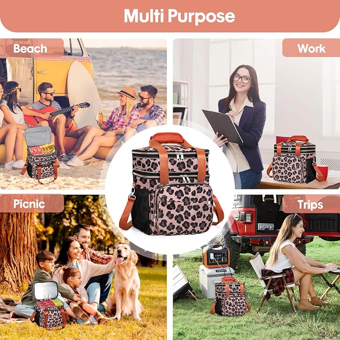 Expandable Lunch Box Cooler Bag - Insulated Soft Lunch Bag for Men Women - Large Lunchbox for Adults Work Camping Outdoor Travel Leopard 16L