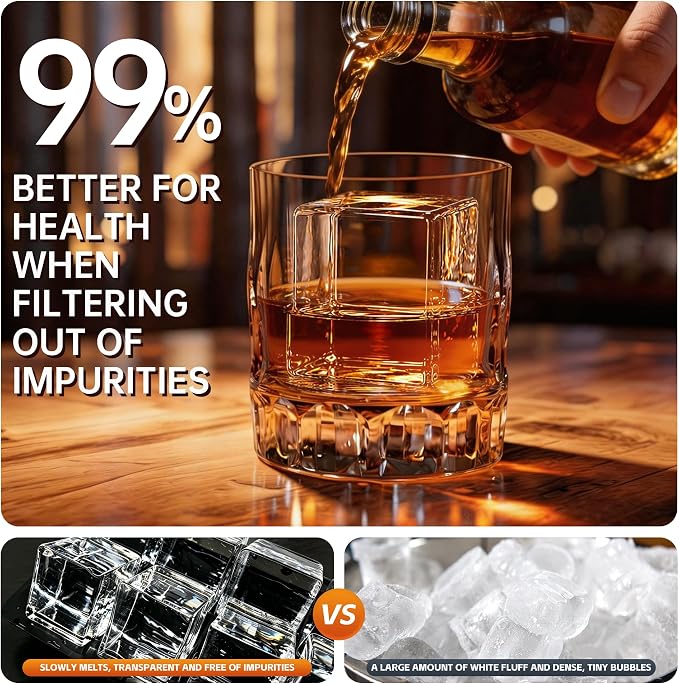 Clear Ice Cube Maker for Whiskey & Cocktails – 10 Large 2 Inch Clear Ice Tray for Slow Melting, Cloud-Free Ice Silicone Ice Mold for Home Bar, Old Fashioned Glass, Gift for Whiskey Lovers