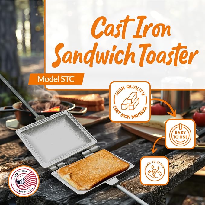 Palmer C Pie Iron for Camping, Cast Iron Sandwich Maker with Long Handle, Make Tasty Toasted Sandwiches, Mountain Pie Maker Cast Iron, Campfire Pie Irons for Camping, Premium Campfire Sandwich Maker