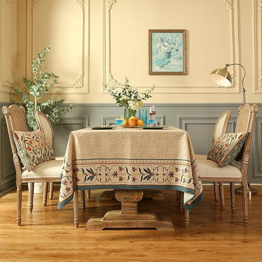 patdrea Designer French Small Rectangular Tablecloth,Beige Anti-Wrinkle Durable Floral Farmhouse Table Cloth,Decor Tables Covers for Kitchen Dining,Tea Party,Christmas,Thanksgiving,55"x71"-Fram