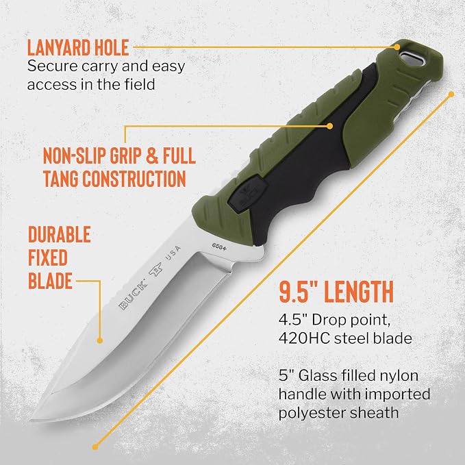 Buck Knives 656 Pursuit Large Fixed Blade Hunting Knife, 4-1/2" 420HC Steel Blade