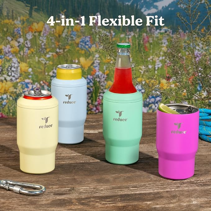 Reduce 4-in-1 Drink Cooler - Versatile Can & Bottle Holder with Vacuum Insulation - Keeps Drinks Cold Up to 4 Hours - Includes Bottle Opener - Fits Cupholders & Dishwasher Safe - 14oz - Unbleached