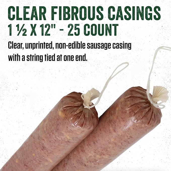 LEM Products Clear Fibrous Casings, 1.5" x 12", 25 Count Pack