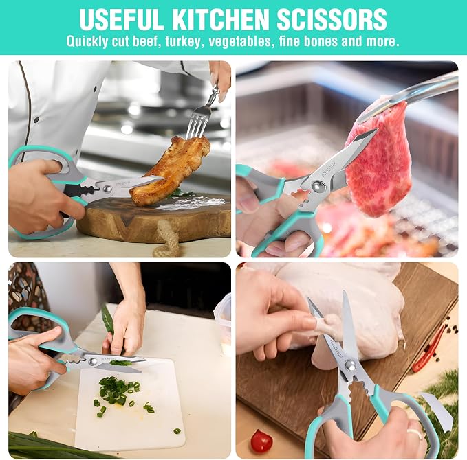 HAUSHOF Kitchen Scissors for Food, 8-1/4" Kitchen Scissors All Purpose | Heavy Duty Kitchen Shears, Sharp Stainless Steel Shears, Soft Grip, U-Groove, Food Scissors for Meat, Vegetables, Fine Bones