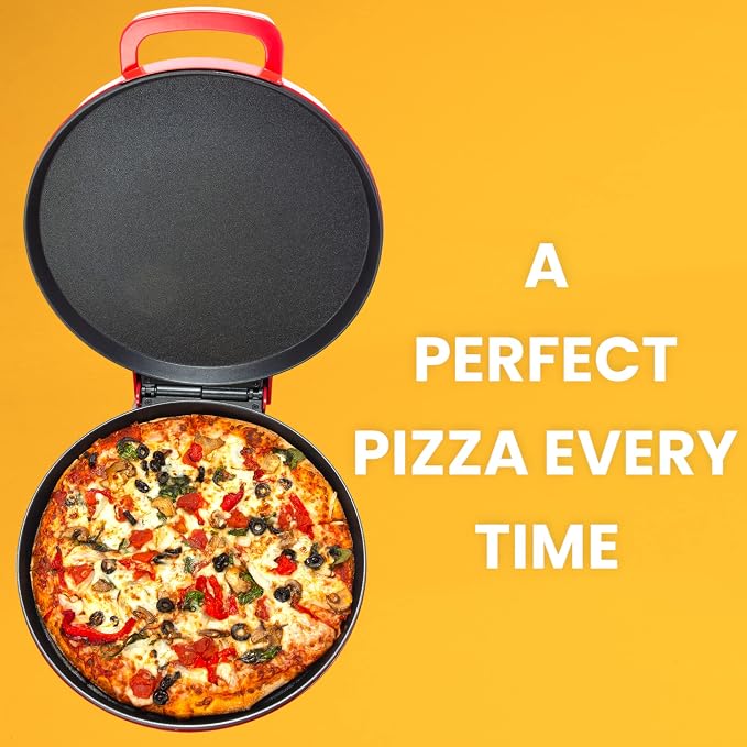 Zenith Versa Grill Non-Stick Pizza Maker Machine For Home, Calzone Maker, Pizza Oven Converts to Electric indoor Grill, Second Generation, Red
