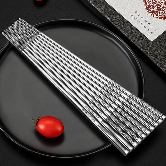Rbenxia Metal Steel Chopstick Stainless Steel Spiral Chopsticks 9.25 Inches Long Lightweight Chopstick Set Reusable Classic Style for Kitchen Dinner 5 Pairs Silver