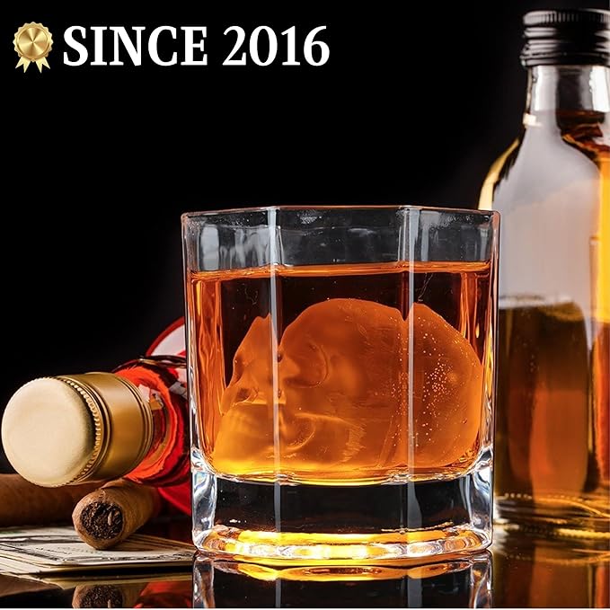ShapedIceMolds 3D Large Skull Ice Cube Mold Tray, Round Whiskey Ice Mold with Lid for Whiskey Drinkers, Bartenders, Gift Exchanges, Home Bar Enthusiasts and Holiday Gifts