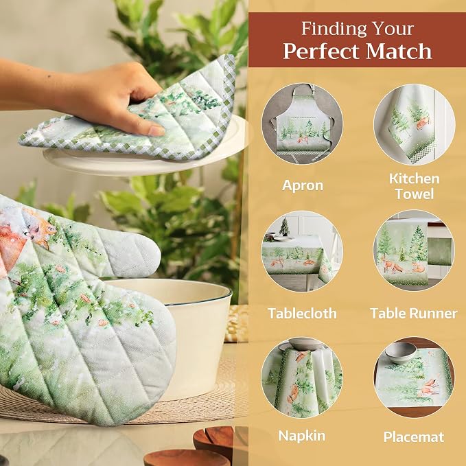 Maison d'Hermine Oven Gloves 100% Cotton Oven Mitt (7" x 13", Pack of 1) | With Loop Heat Resistant BBQ Cooking Gloves Baking Kitchen Handling Hot Pans Thanksgiving Christmas - Winter Mornings