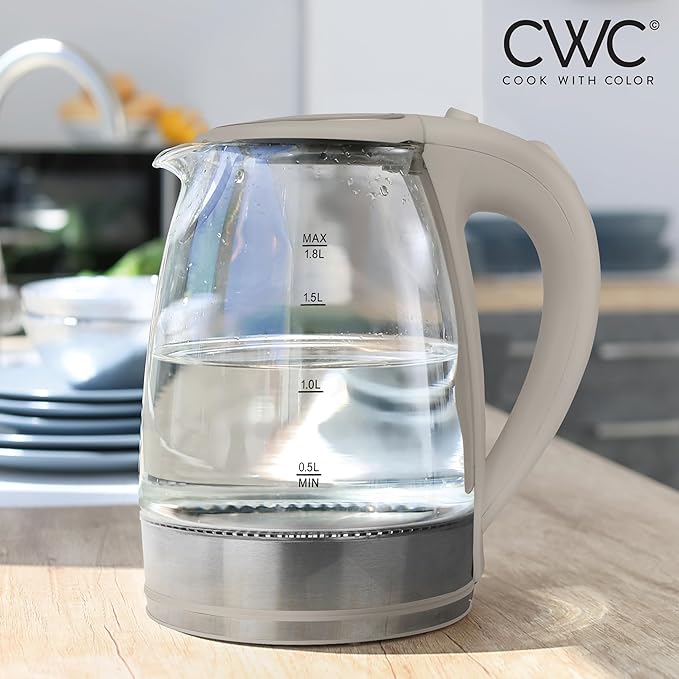 COOK WITH COLOR Electric Tea Kettle, 1.8L Cordless Hot Water Boiler, 1200W Rapid Boil, Auto Shutoff & Boil Dry Protection, BPA-Free, Sleek Countertop Design, Sand