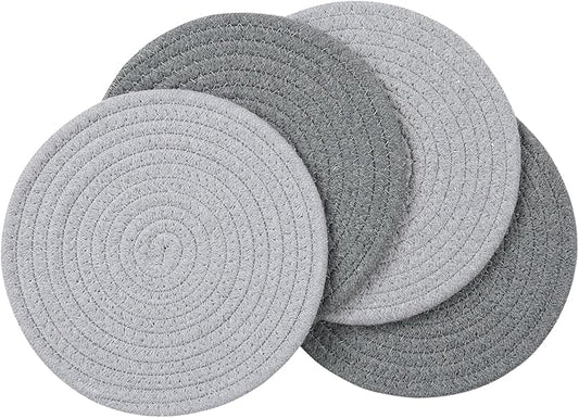SHACOS 8 Inches Trivets for Hot Dishes, 4 Pieces Heat-Resistant Trivets Mats for Kitchen, Cotton Pot Holders for Hot Pots and Pans, Hot Pads for Countertops and Table, Gray and Light Gray