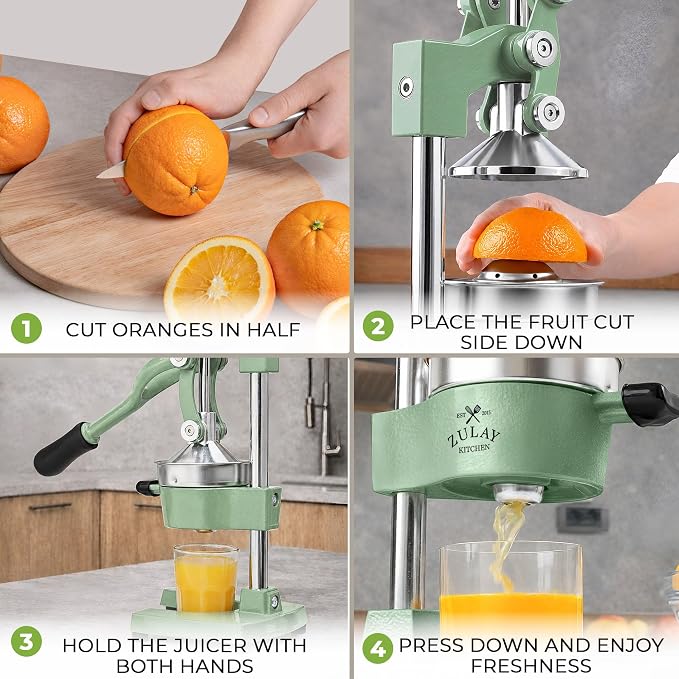 Zulay Kitchen Cast Iron Juicer - Heavy Duty Manual Juicer with Detachable Strainers for Easy Cleaning, Orange Juice Press for Citrus Fruits, Perfect for Bartenders, Juice Lovers & Health Enthusiasts