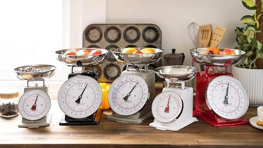 MARLIZ Small Retro Kitchen Scale 4.4Lb/2Kg with 2 Bowls White |Mechanical dial Scale| Vintage | Pesa para alimentos| bascula de cocina|Bakers Scale