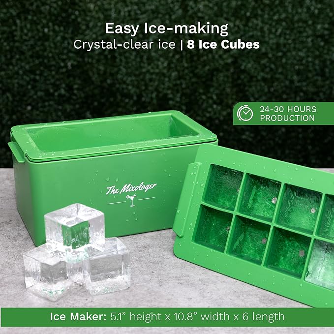 The Mixologer Clear Ice Maker - Antarctic Set of 8 Cube Molds - Craft Ice Maker for Whiskey, Cocktails & Bourbon - Clear Ice Mold, No Distilled Water Needed, Gift for Bartenders & Home Mixologists