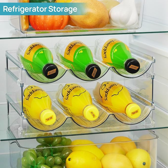 Water Bottle Organizer - 4 Tier Large Capacity stackable water Bottle Organizer for Cabinet, Free-Standing Water Bottle Storage Holder for Countertops, Pantry, Bars, Cabinets, Fridge, Hold 12 Bottles