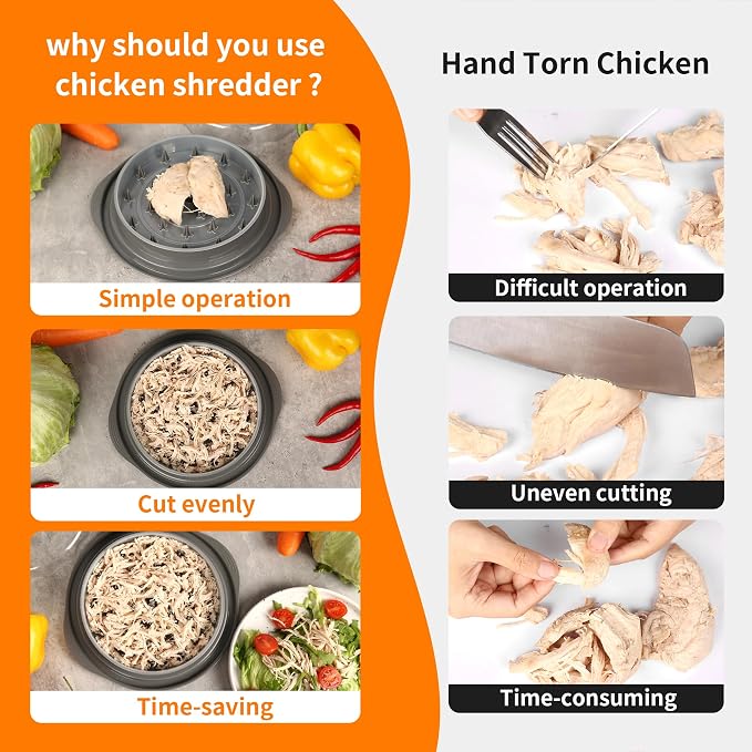 Chicken Shredder Tool Twist Large bundle with 48 Sharp Needle blade Meat Tenderizer, Kitchen Scissors, Brush (4 Items) - Heavy Duty Stainless Steel, Ergonomic, Anti-Slip, Dishwasher Safe & BPA Free