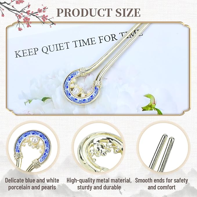 Lawie 10 Pack Cute Flower Butterfly U Shaped Gold Metal Hair Fork Pins Curved Chopsticks for Hair Sticks with Dangles French Hair Pins Bun Holder Decorative Hair Accessories for Women Girls
