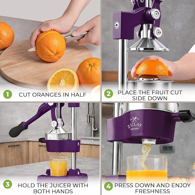 Zulay Kitchen Cast Iron Juicer - Heavy Duty Manual Juicer with Detachable Strainers for Easy Cleaning, Orange Juice Press for Citrus Fruits, Perfect for Bartenders, Juice Lovers & Health Enthusiasts