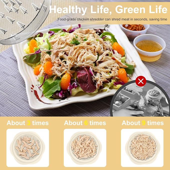 Chicken Shredder Tool Twist Large Meat Shredder with Brush&Fork, Beige | Visible Chicken Breast Shredder, Strong Anti-Slip Strip, Ergonomic Handle, BPA Free, Kitchen Gadgets for Pork Beef Chicken