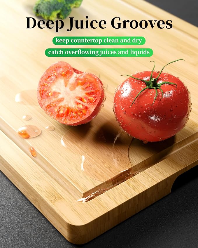 Kitsure Bamboo Cutting Board for Kitchen, Large, Natural | Multi-Sizes Wooden Cutting Boards for Chopping & Serving, Convenient Kitchen Essentials, Deep Juice Grooves