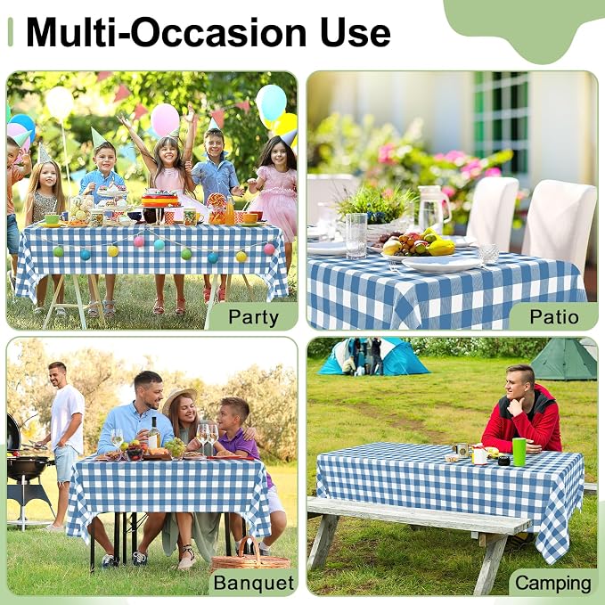 4 Packs Buffalo Disposable Table Cloth, 54 x 108 Inch Waterproof Plastic Tablecloth, Rectangle Aquamarine and White Checkered Table Covers for Picnic, Birthday, Party, Back to School