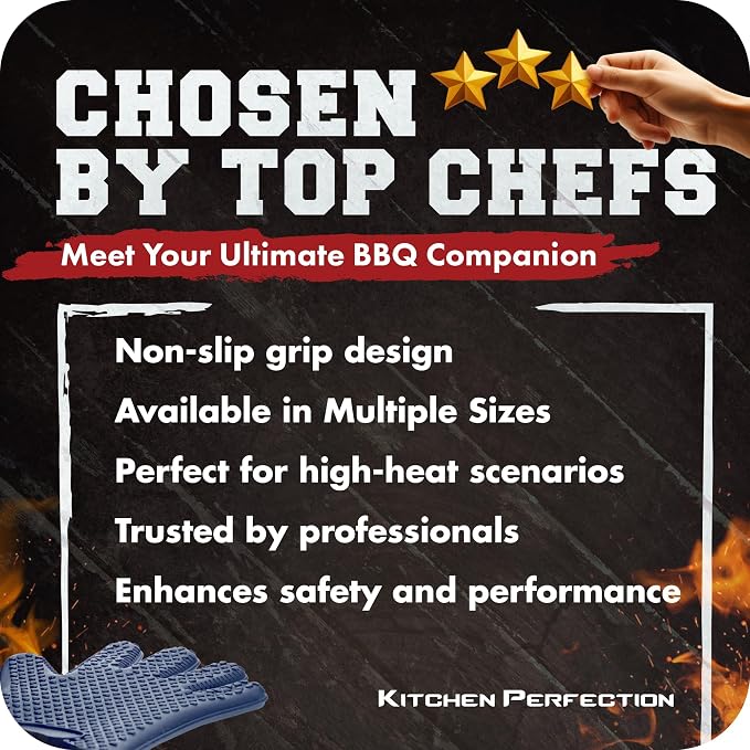 KITCHEN PERFECTION XL Silicone Smoker BBQ Gloves -Heat Resistant Oven Mitts | Waterproof, 5-Finger Design For A Better Grip, for Pitmasters, Meat Smoking, Grilling, Cooking, Frying Turkey | Grill Gift