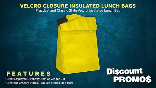DISCOUNT PROMOS 10 Hook and Loop Insulated Lunch Bags Set - Polyester, Durable, Vibrant, Reusable - Yellow