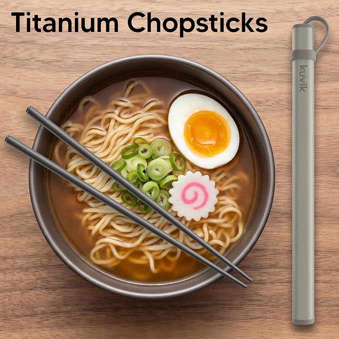 Kuvik Titanium Chopsticks with Mocha Cream Carrying Case