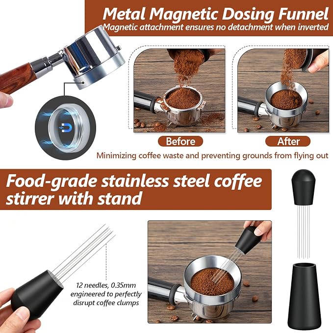 7 Pcs 53mm Espresso Accessories Kit, Spring Loaded Calibrated Tamper, WDT Tool, Coffee Measuring & Espresso Cup and Tamper Mat, Puck Screenr & Dosing Funnel, Fit 54mm Espresso Machines & Portafilters