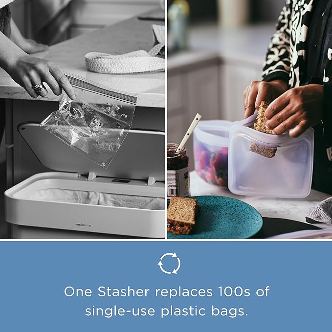 Stasher Premium Silicone Reusable Food Storage Stand-Up Mid Bag, Lavender, Microwave, Sous Vide, Dishwasher, Oven and Freezer Safe, BPA Free, Leak-free, Eco-friendly, 56 Oz