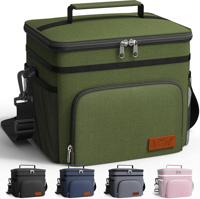 HOTOR Insulated Lunch Box Men Women Leak-Proof Cooler Lunch Bag 9L | 4 Pockets, Adjustable Strap, Ideal for Work, Picnic, Travel, Camping, Gift