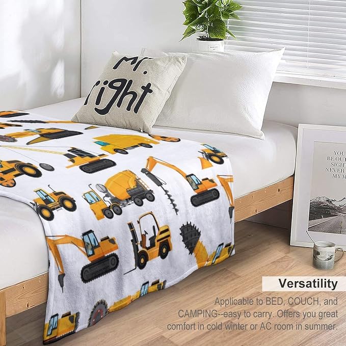 Excavators Construction Blanket Gifts for Yellow Trucks Lover 40 x 50 Inch for Kid,Construction Excavators Fannel Fleece Throw Blanket Super Soft Throws Blanket for Bed Couch Sofa