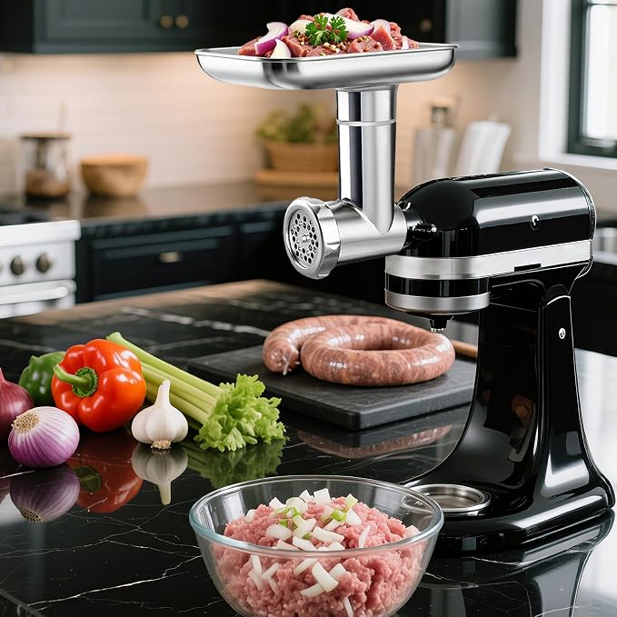 Metal Meat Grinder Attachment for KitchenAid Stand Mixers of All Models | Sausage Stuffer, Food Processor, Aluminum Alloy, Not Dishwasher Safe, Hand Wash Only, Mixer/Machine NOT Included