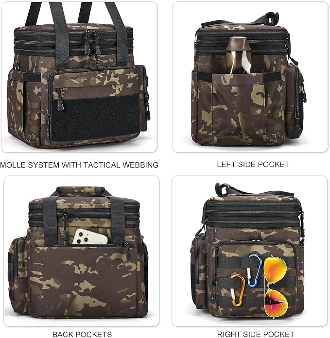 Gafetrey Tactical Lunch Box for Men, Insulated Bag Adult, Thermal Lunchbox Leakproof Waterproof Cooler Bag, Dual Compartment tote, Large Pail Work Office Camping Travel(Black Camo)