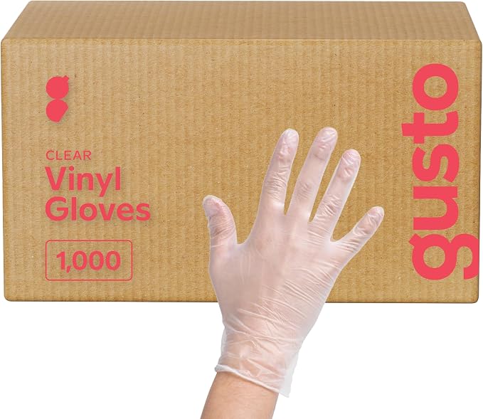 GUSTO Disposable Plastic Vinyl Gloves | Bulk Case, Latex-Free, Powder-Free, Food Safe, Comfortable Flexible Fit, Durable, Clear, Cooking, Meal Prep & Cleaning
