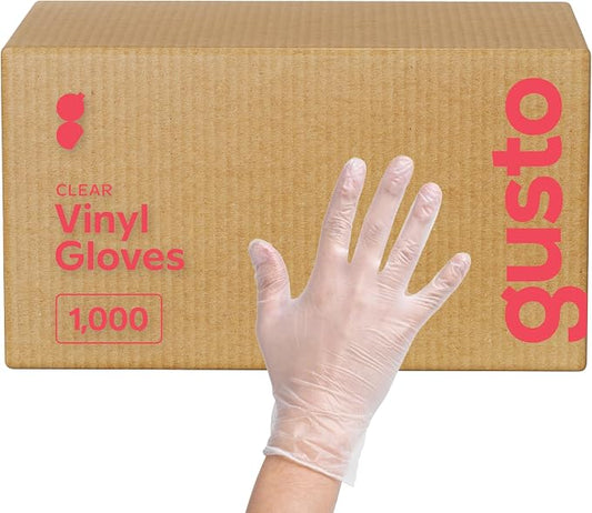 GUSTO Disposable Plastic Vinyl Gloves | Bulk Case, Latex-Free, Powder-Free, Food Safe, Comfortable Flexible Fit, Durable, Clear, Cooking, Meal Prep & Cleaning